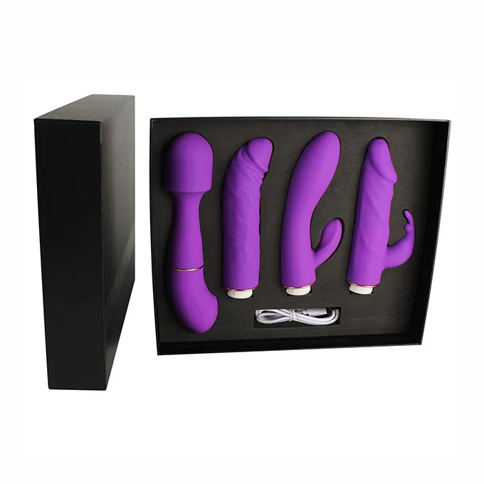 BlueRabbit Luxury Vibrators Set Wholesale 4 in 1 vibrating Interchangeable G Spot Clitoris Wand Massage Vibrator Kit