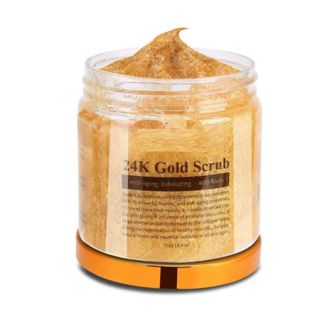 Premium Quality Natural Shimmering Cleansing Skin Organic Face And Body Exfoliating 24K Gold Body Scrub available in bulk