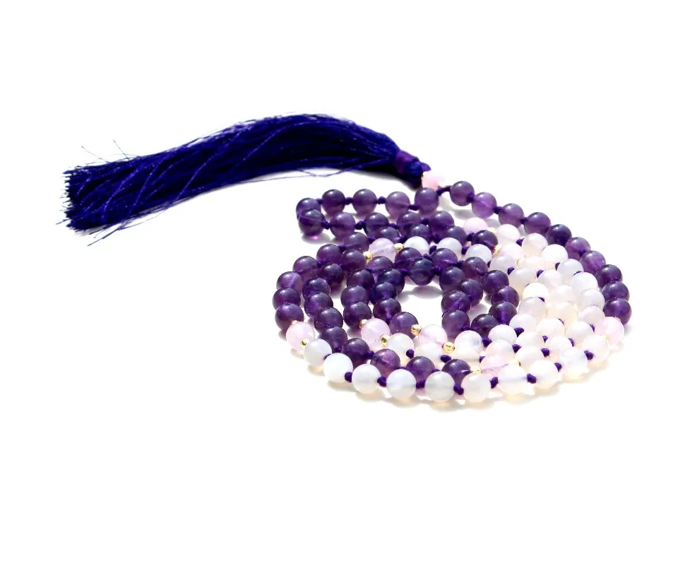 Handmade Indian Artist Beaded Necklaces Must Buy Pulsera Amethyst Yoga Jewelry 108 Knotted Mala Beads Rose Quartz Pearl Main