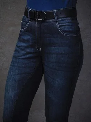 2023 Equestrian denim breeches Clothing Wholesale Thick Silicone Custom horse riding denim pant Logo Horse Riding Breeches