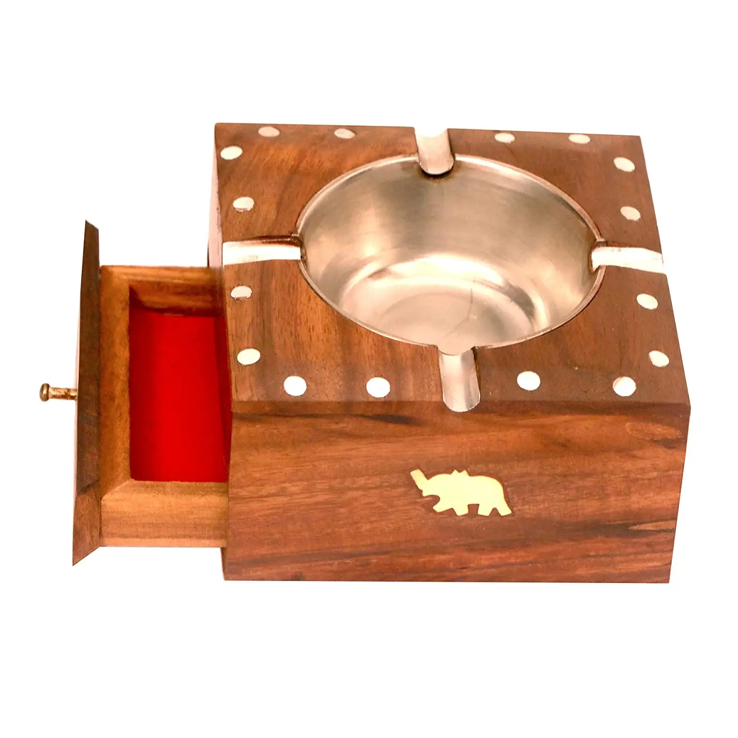 Wooden Cigarette Ashtray, Sheesham Wood Ash Tray with Drawer Smoke Ash Holder Tabletop
