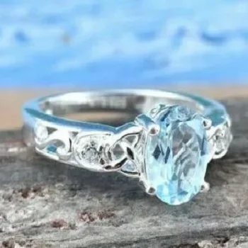 Minimalist Blue Stone Jewelry Silver Rings 925 Sterling Fine Blue Topaz Genuine Ring  beautiful ring sterling silver wholesale