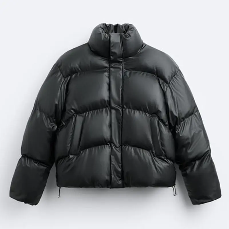 hot selling custom logo Black Puffer Jacket Men Custom Logo Zipper Up Goose Fleece Winter Crop Puffer Down Jacket USA 2024