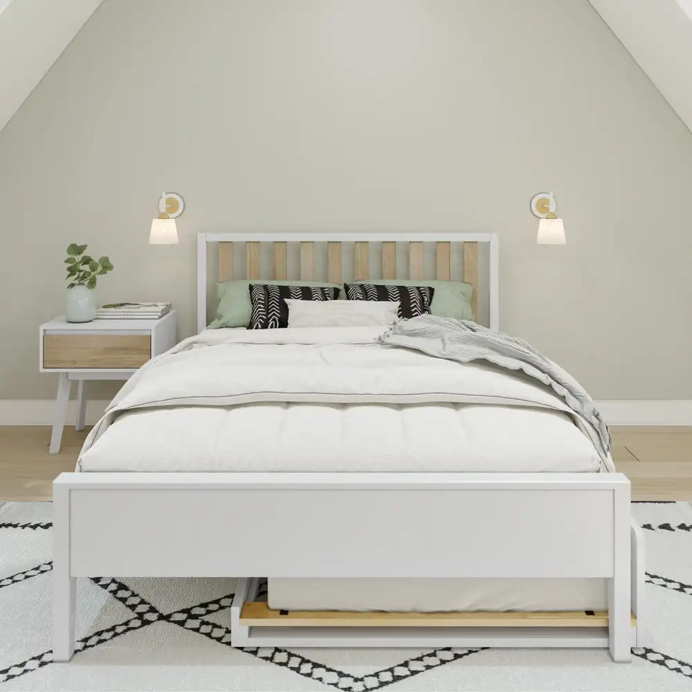 Contemporary Full-Size Bed with High-Quality Solid Wood and Storage Features, Includes Wooden Bed Frame