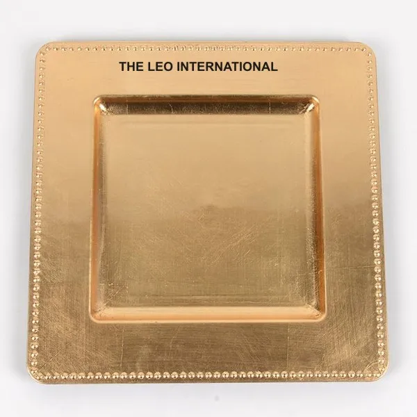 gold beaded fancy white metal charger plate for dinner table