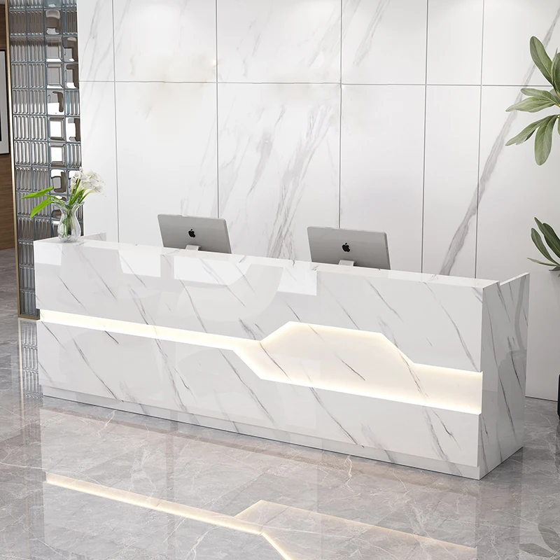 Office Shape Baking Paint MDF Wooden Front Office Reception Modern Desk Counter Lobby Reception Reception Desk For Salons