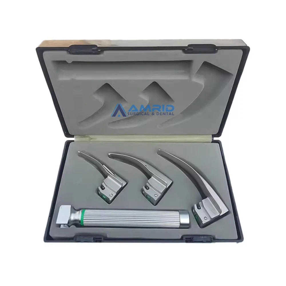 High Quality Manual Laryngoscopes Fiber Optic Diagnostic Set ENT Medical Tool Macintosh Curved Blades Made Steel