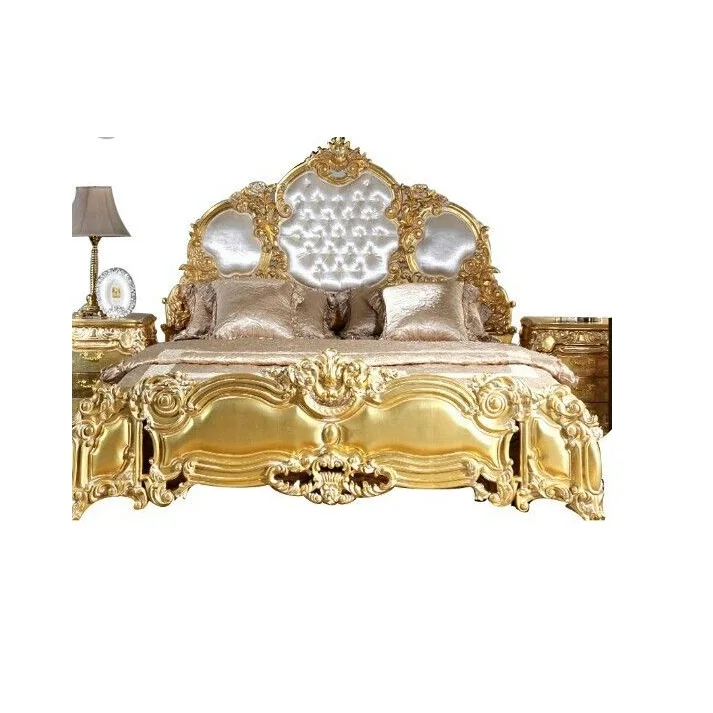 Royal Velvet Upholstered Double Bed Frame King Size  Europe style royal furniture luxury classic carved wooden double bed