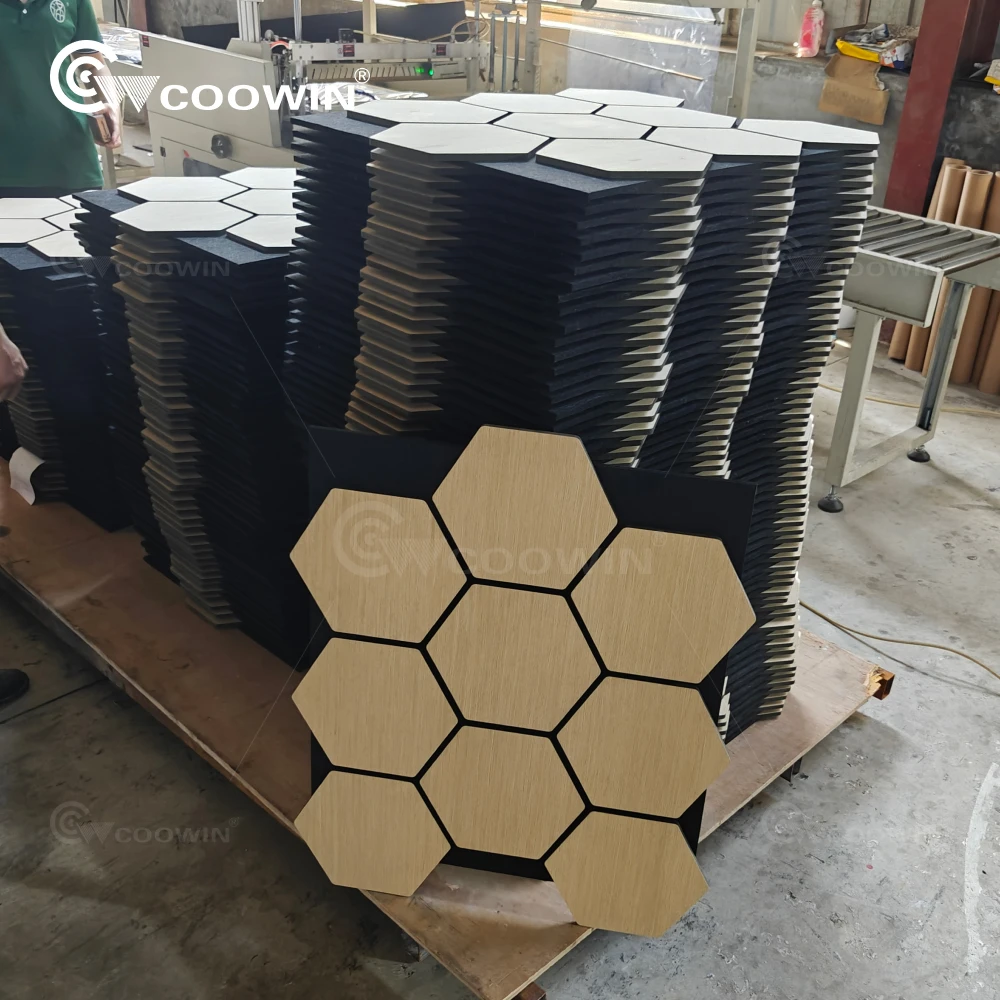 Hexagon Wall Panel Interior design Wooden Slat Acoustic Panel Sound Absorbing Polyester Acoustic Wall Panels