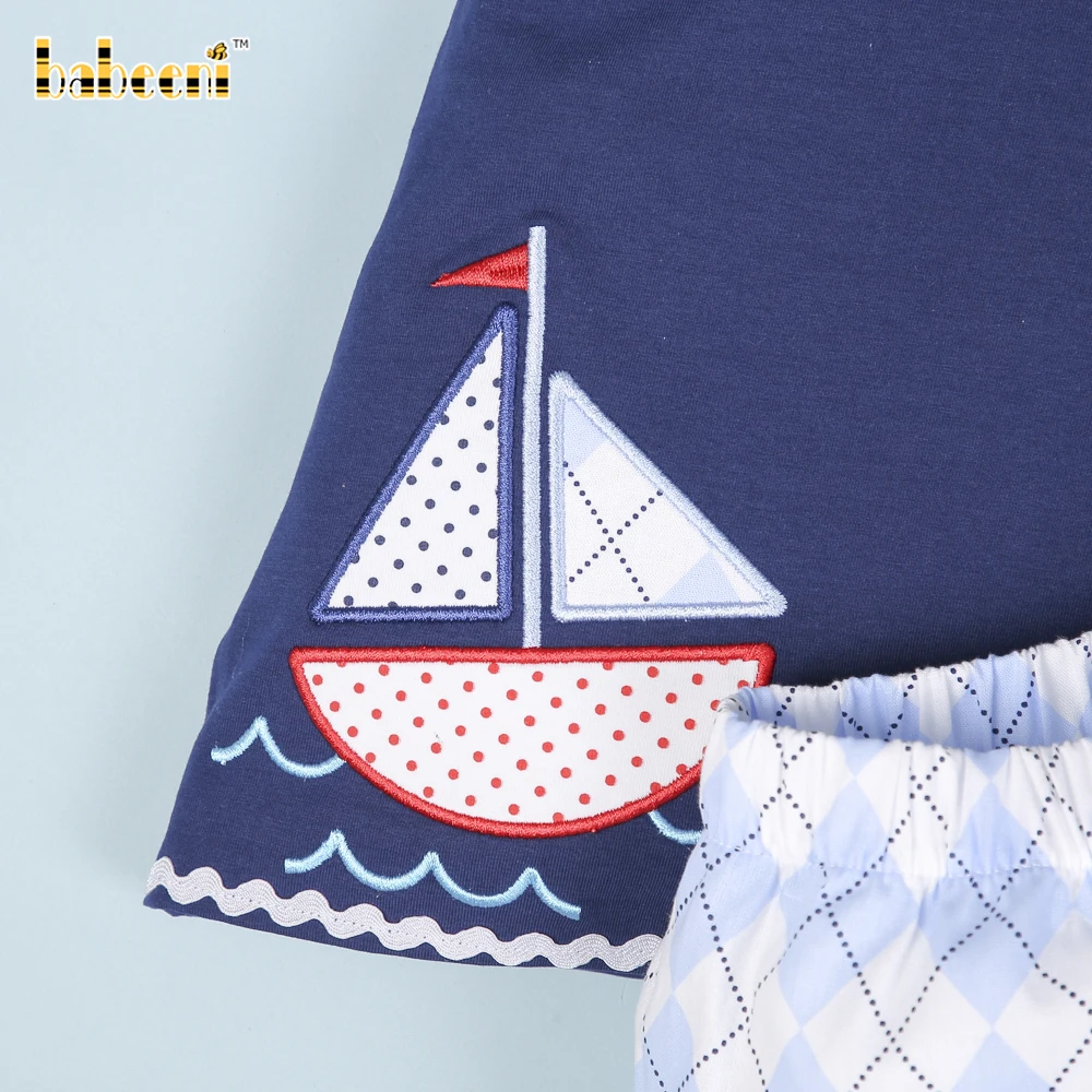Rhombus navy baby set clothing OEM ODM girls clothing sets customized hand embroidery wholesale manufacturer Vietnam - BB2728