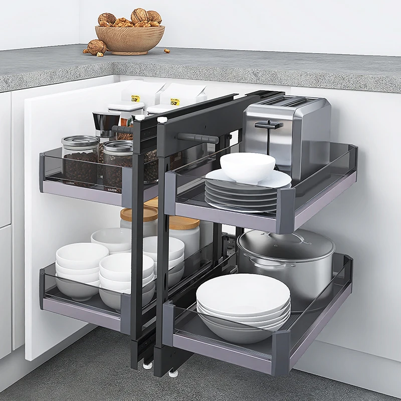 Kitchen Accessories Universal Magic Corner Pull-Out Basket Metal Glass Magic Corner Storage for Cabinets