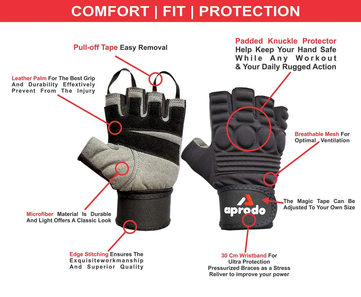 OEM Customized Sports Leather Fitness Gloves Gym Workout Gloves with Wrist Support & Padded Knuckle Protector