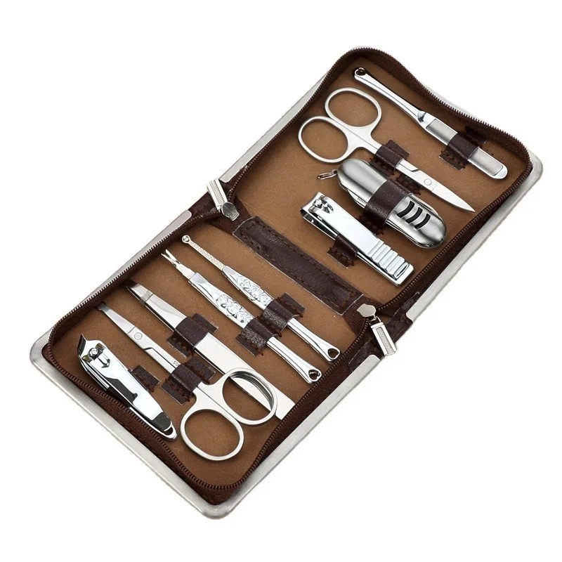 Complete Manicure and pedicure set High Quality Multifunction Nail Clippers Beauty Care Kit 10 pcs Manicure tool Set