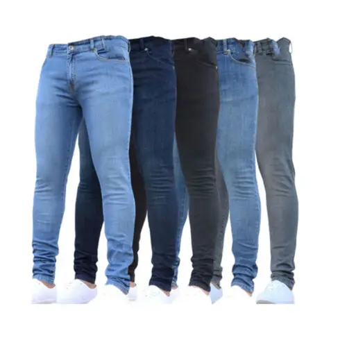 New Custom Design Mens Skinny Jeans Pants Stretch Tight Pencil Jeans Fitted Casual Denim Trousers For Men