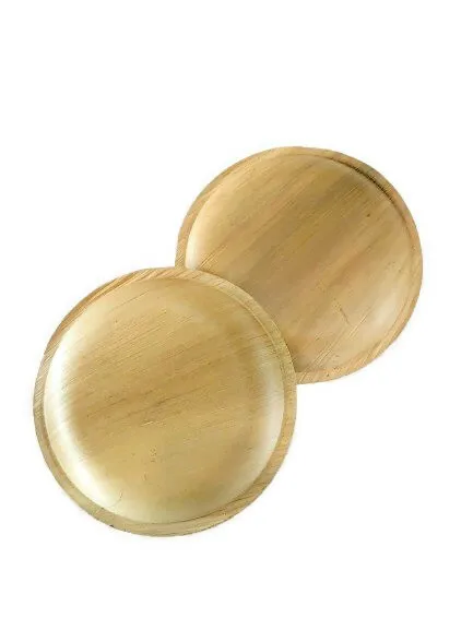 Biodegradable Bamboo Dinnerware 8 Inches Go Green Wood Style Disposable Fruit Dessert Plates Pack 50pcs for Parties