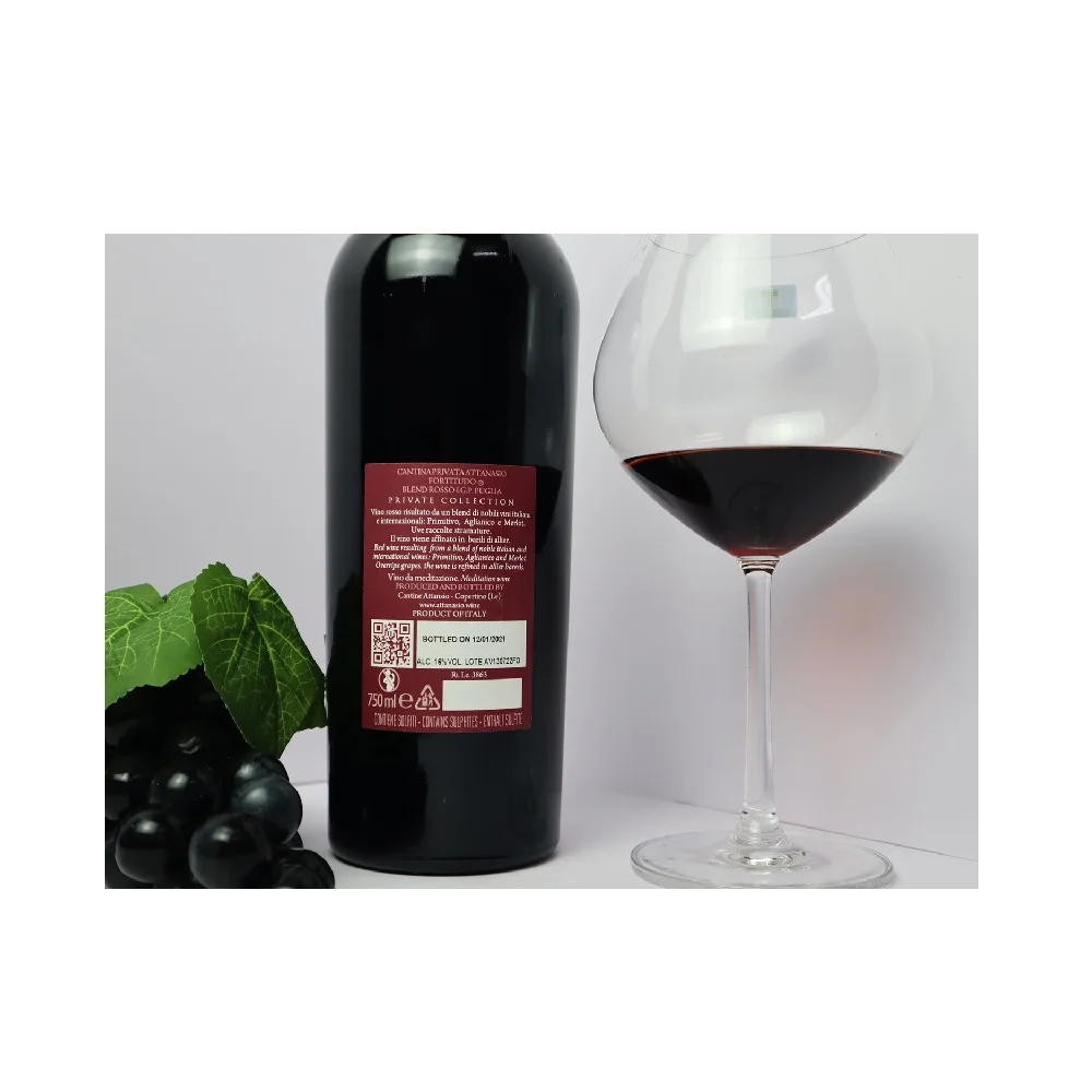 Vintage style dry use color package weight bulk wines prices Attanasio Fortitudo Blend Rosso I.G.P Puglia from Italy
