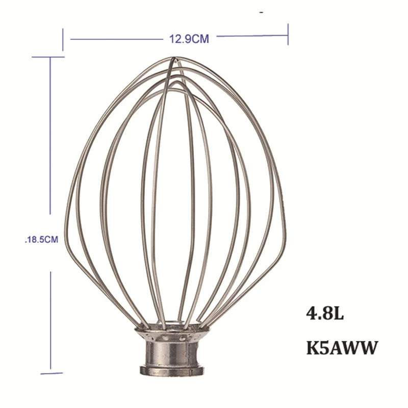 Stainless Steel Mixer Egg Cream Stirrer Head K5AWW Suitable for 4.5Qt.Kitchenaid Noodle Mixer