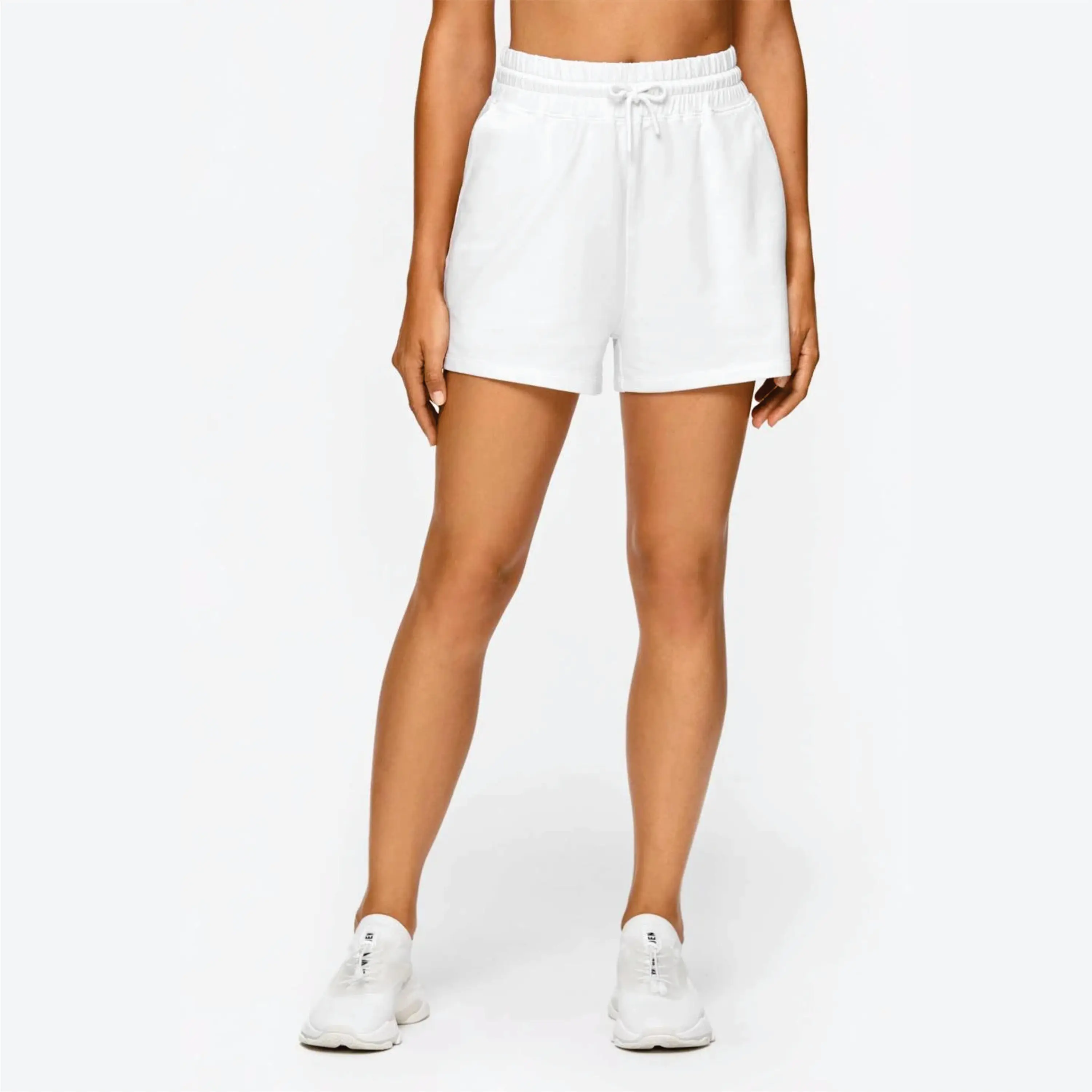 95% Cotton 5% Elastane White Regular Fit Signature Shorts with Soft Elastic and Drawstring in Waistband