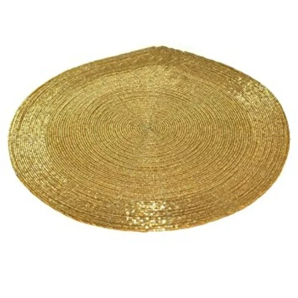 Rizz International Golden Round Beaded Placemat for Dining Table Golden Beaded Round Placemat Place Mats round large Placemats