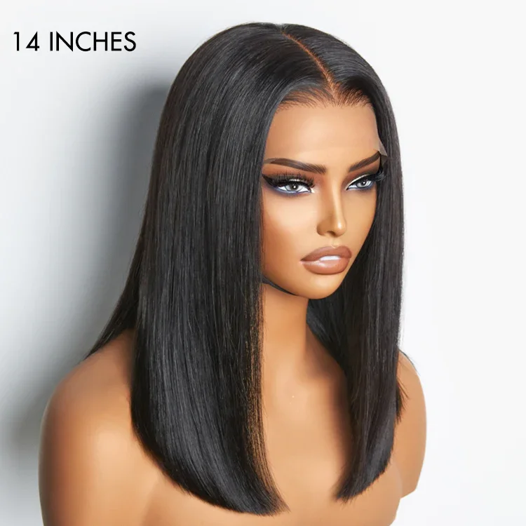 Wholesale Glueless Straight Blunt Cut 5x5 Transparent Lace Closure Wig Shoulder Length Human Hair Bob Wigs Vendor