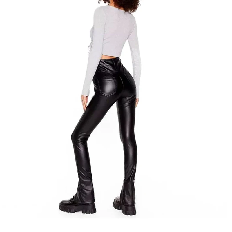 Custom Leather Pants Women Hot Sexy Black Wet Look Faux Leather Leggings Slim Shiny Quality Pant Wholesale Leather Pants