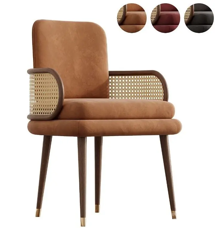 modern luxury living room dining indoor furniture nordic french style rattan dining chair rattan backrest hotel restaurant chair