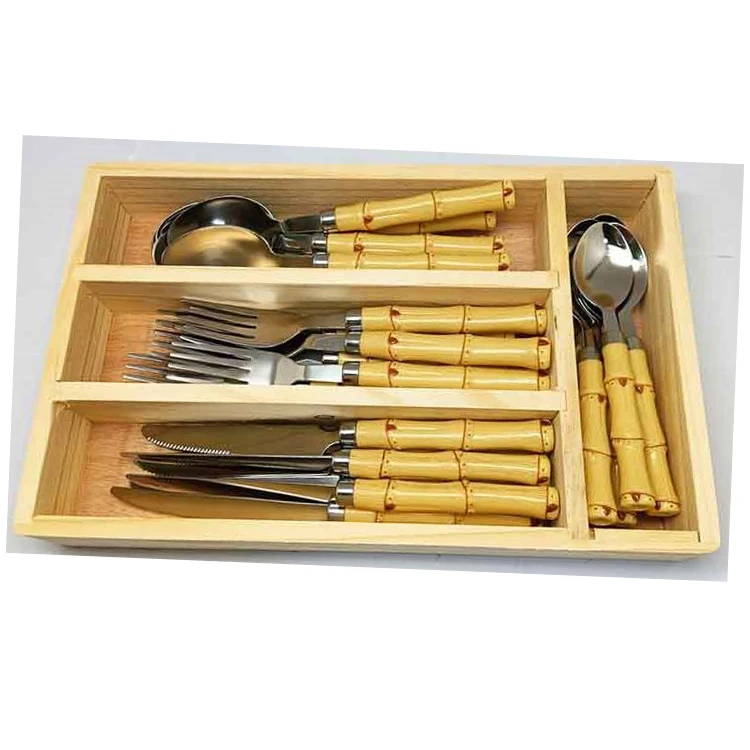Manufacturer wood print high quality handle with stainless steel flatware set spoon fork knife teaspoon
