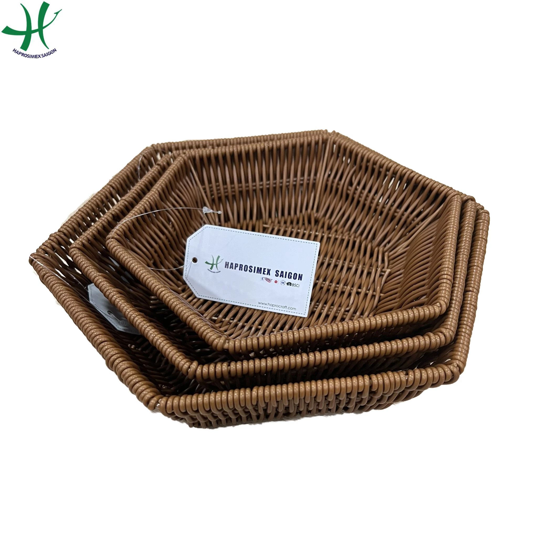 Handmade Plastic Wicker Basket Fruit Basket Gift Basket Storage For Kitchen decor,  Brown Color, set of 3