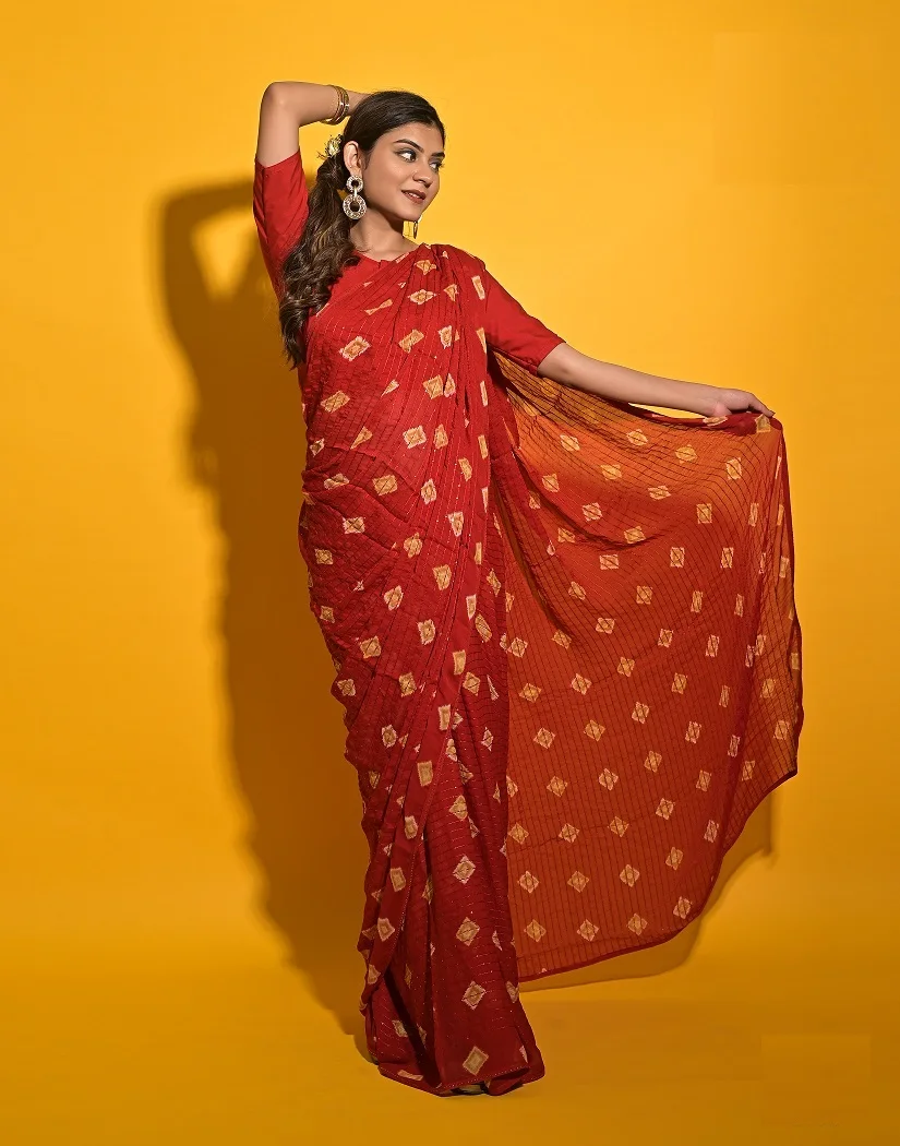 High Selling Latest Design Women Bandhani Saree With Heavy Embroidery Work Comfortable Fabric Saree from India