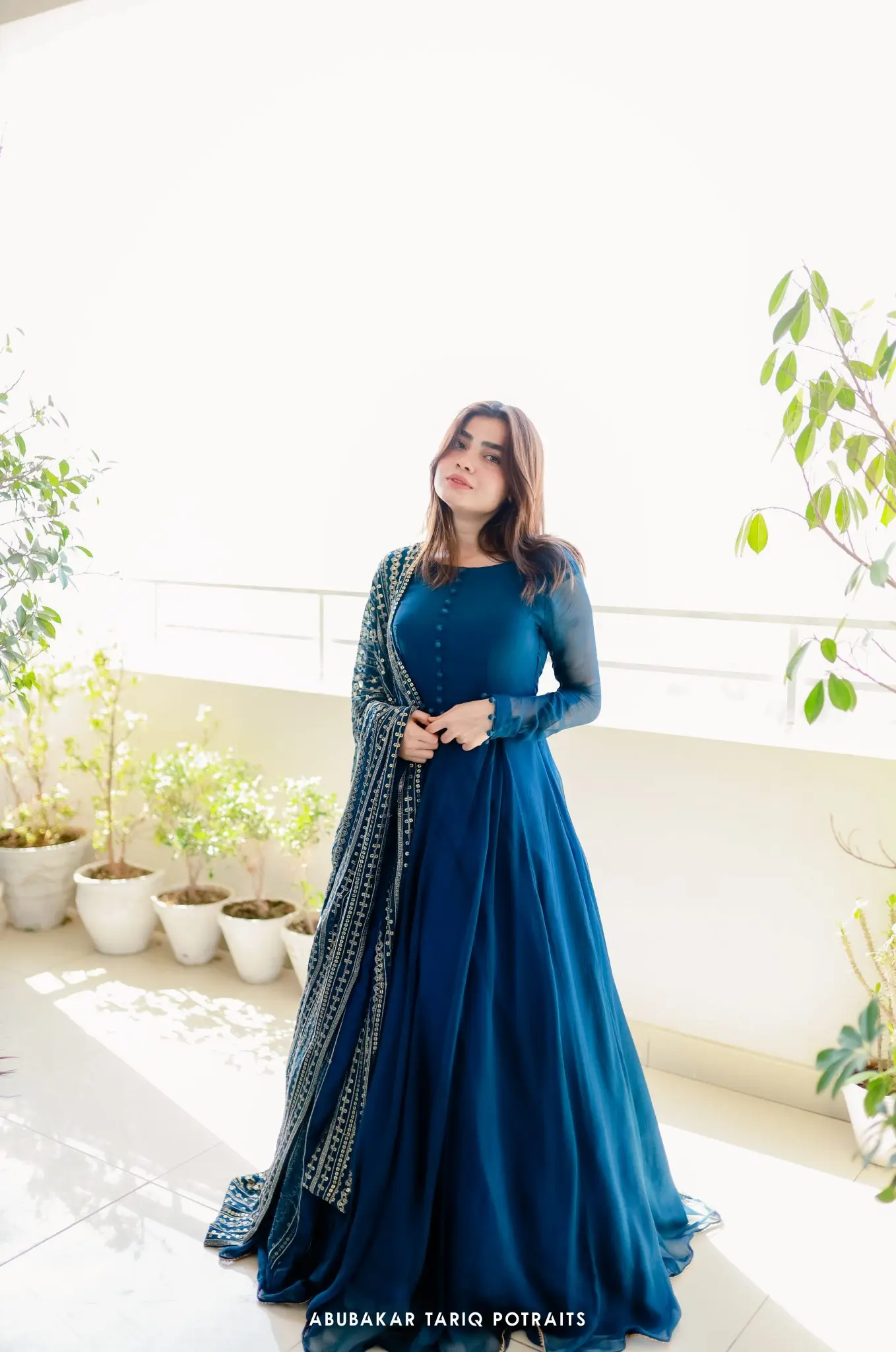 Readymade Anarkali Gown & Dupatta Set, Blue Faux Georgette With Embroidery Work Full Stitching Party Outfit for Women