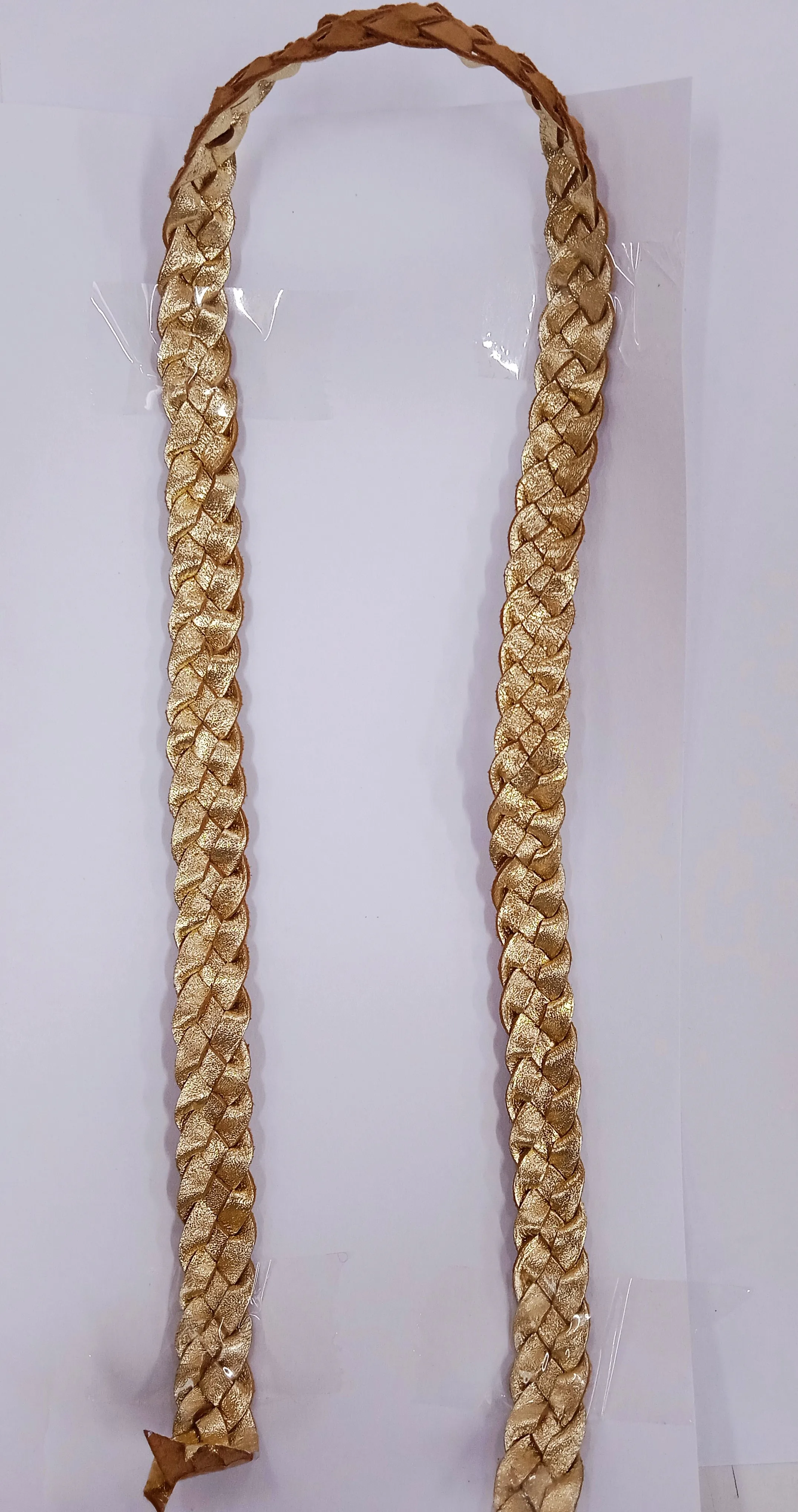 REAL LEATHER BRAIDED CORDS ( FLAT ) Metallic Gold