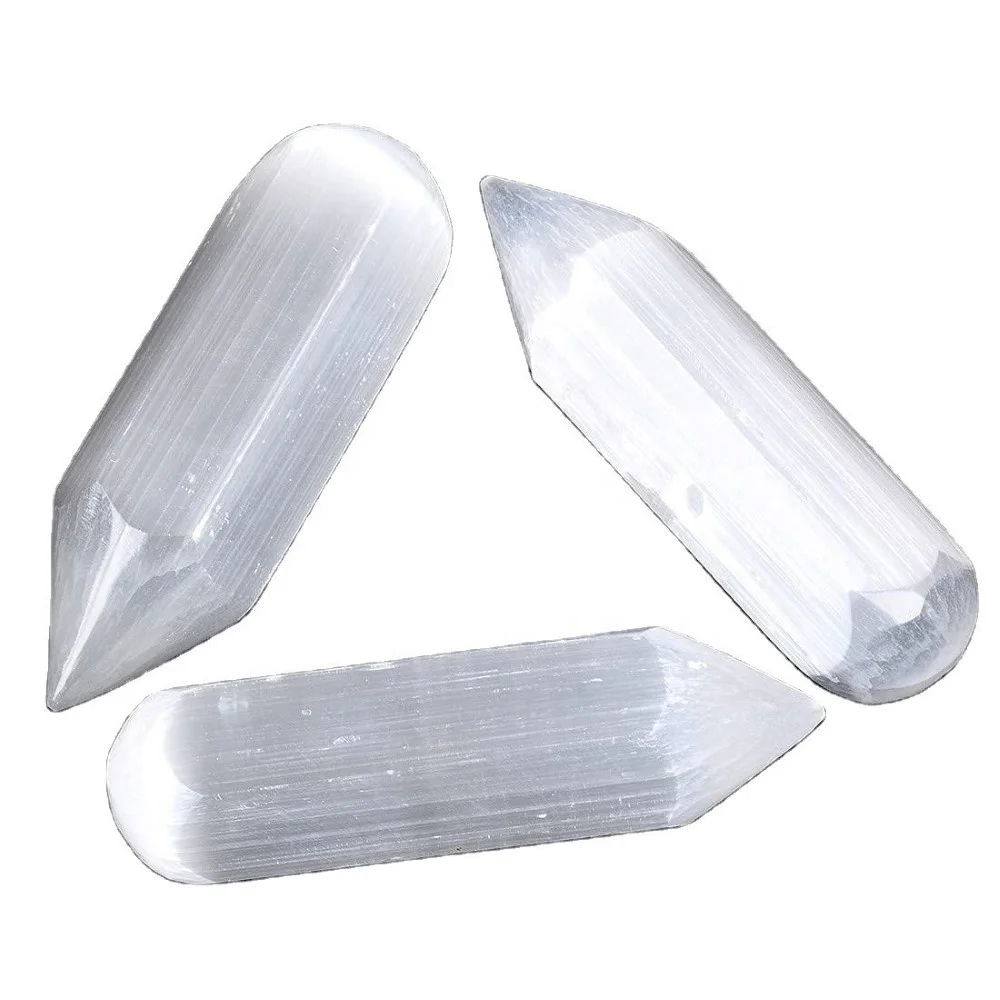 Оптовая продажа, натуральный белый селенит, заряжаемая Шестигранная конусная палочка, кристальная Очищающая заряжающая палочка и палочка для исцеления Рейки