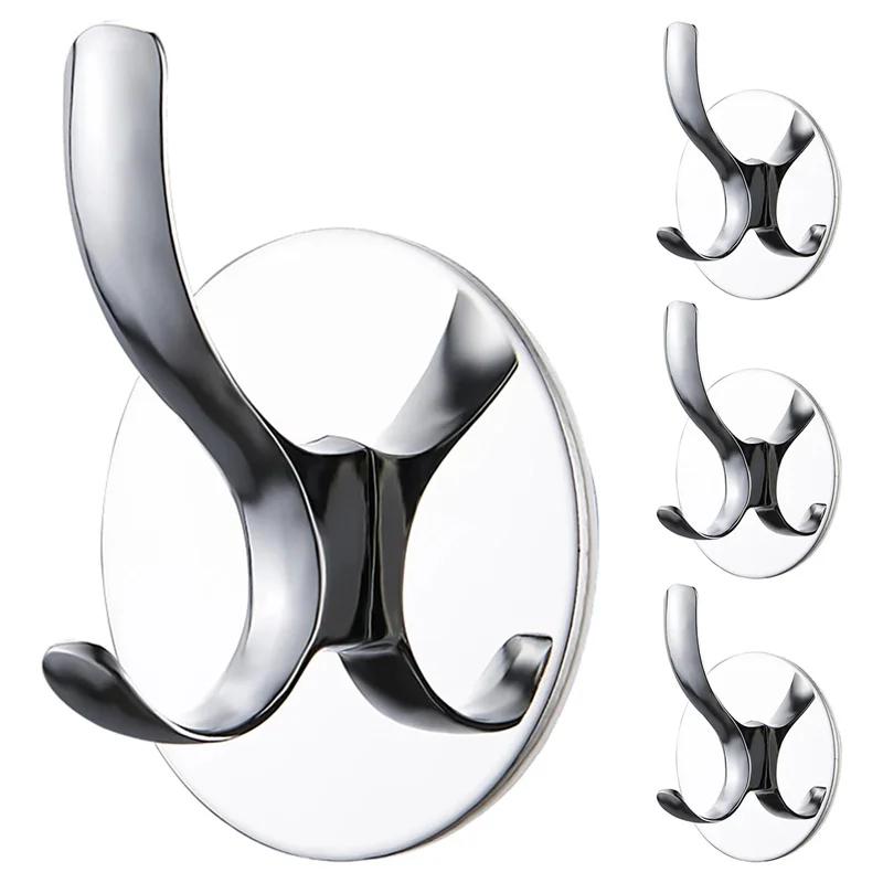 Adhesive Hooks Wall Mount Hook for Key Robe Coat Towel Super Strong Heavy Duty Stainless Steel Hook for Bathroom Office Bedroom