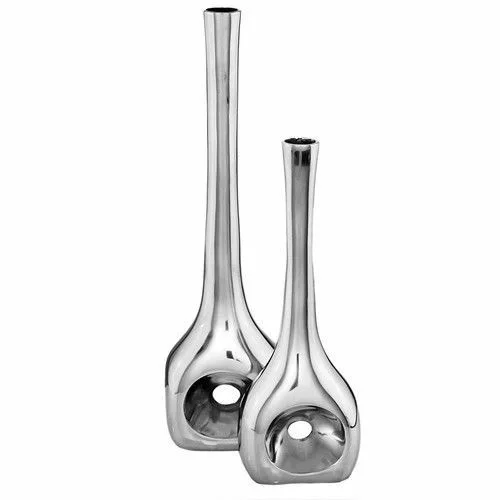 Wholesale Handmade Living Metal Glazed Ornament Luxury Flower Vase Sales Special Silver Plated Round Shape For Caffey Restaurant