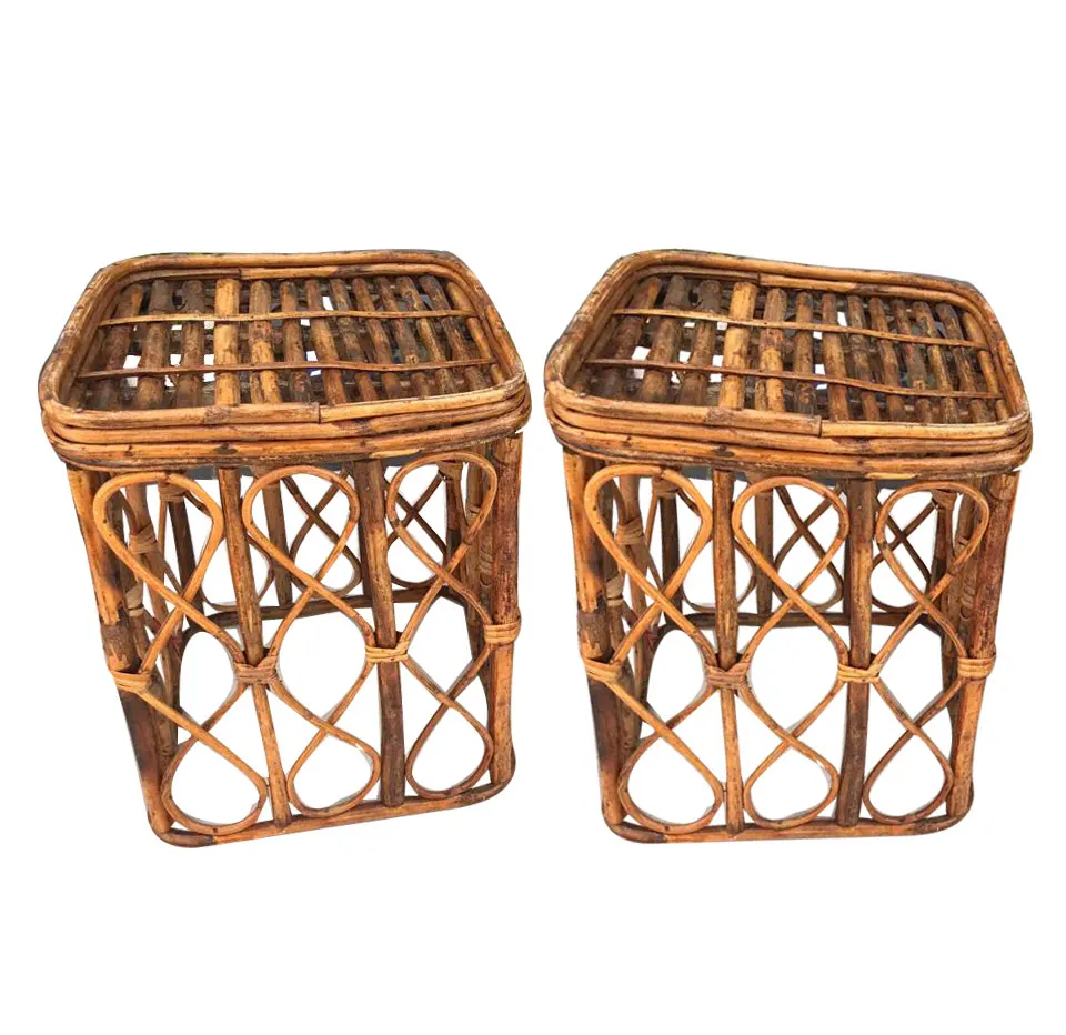 Handicraft Cane Square Stool Home Decor  Ottoman Patio for  Living Room Hotel Restaurants  in good price from manufacturer