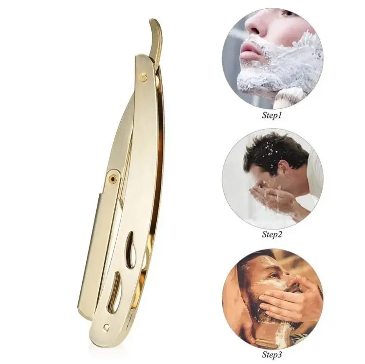 Professional Gold Platting Beauty Salon Shaving Razors Manual Folding Barber Razors Single Blade Shaving Razors
