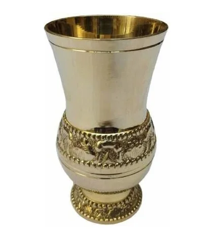 Top Trending Embossed Design Brass Metal Glass For Drinking Water Beer or Wine Glasses Set Available Here At Low Price.