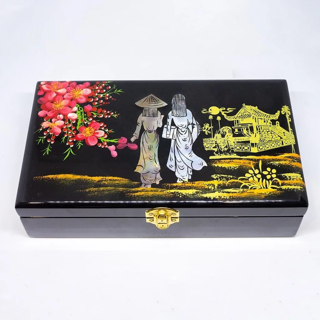 Vietnam lacquer bracelet earrings jewelry organizer case fancy wedding gift box customized size logo available