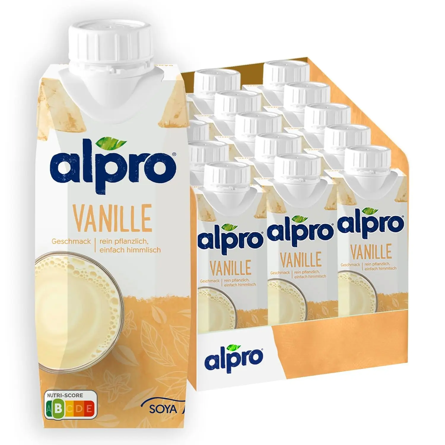 Alpro Soy Drink, Vanilla Flavour, Vegetable Drink, Vegan, Lactose Free, Gluten Free, UHT, 15 x 250 ml, Pack of 15