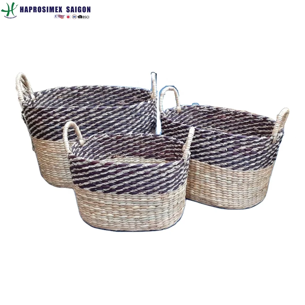 2017 good quality willow storage basket/ water hyacinth storage baskets with jute handles set of 2
