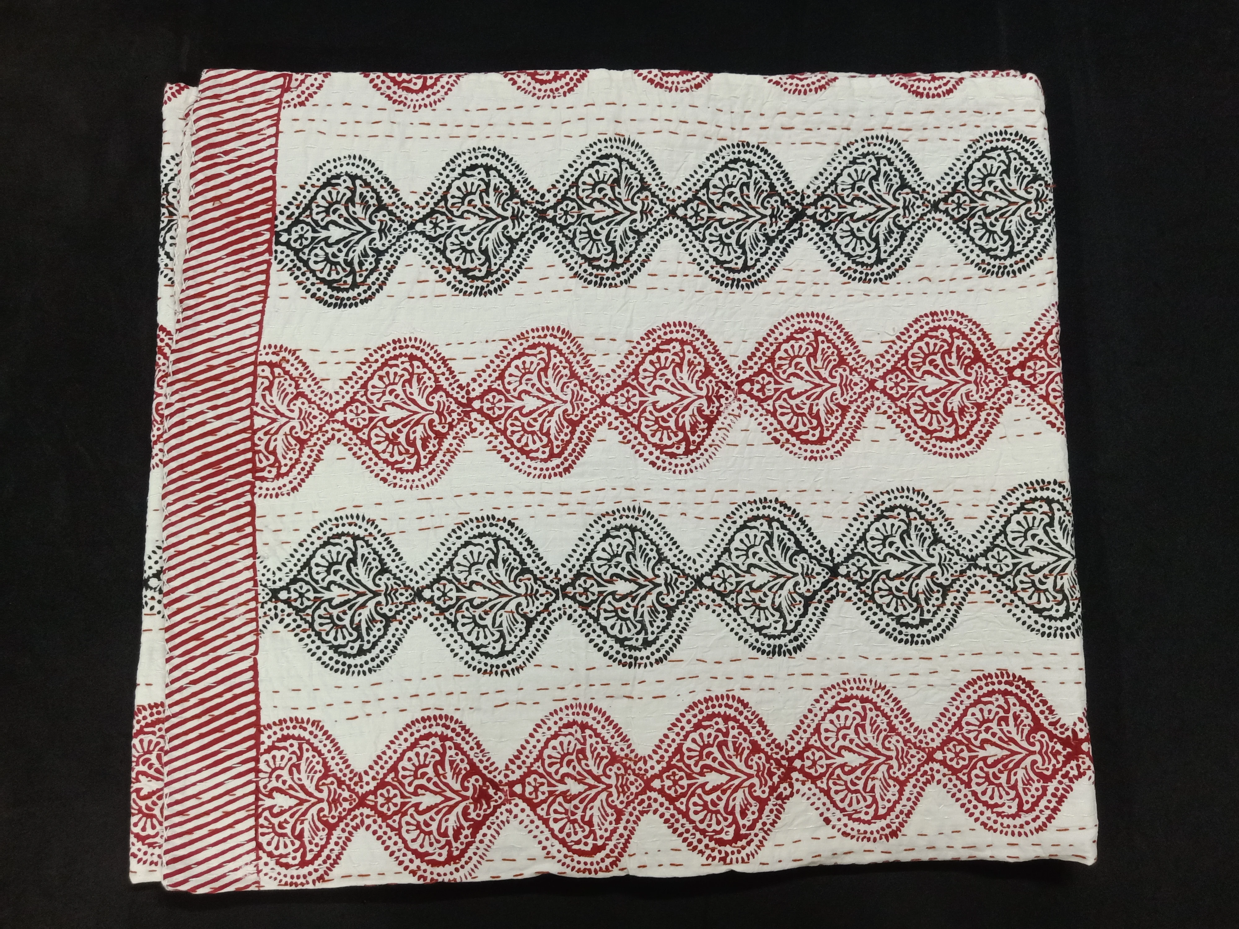 Винтажное одеяло Kantha с индийским блочным принтом Двустороннее хлопковое