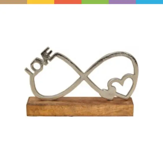 Luxury Design Lifestyle & More Modern Sculpture Infinity in a Circle Aluminum on Base Mango Wood Silver Brown With Low Price