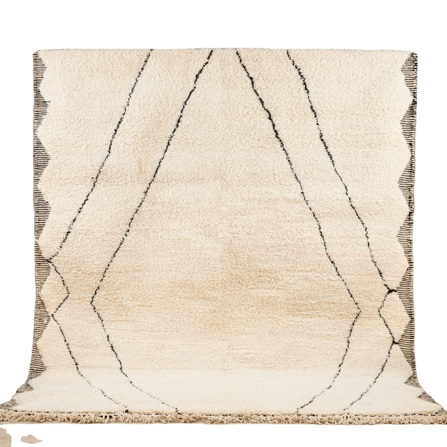 Unique moroccan rug  carpet Hand Made Moroccan Boho Beni Ourain Rugs Albertina Hand Knotted Wool Cotton Black Beige Area Rug