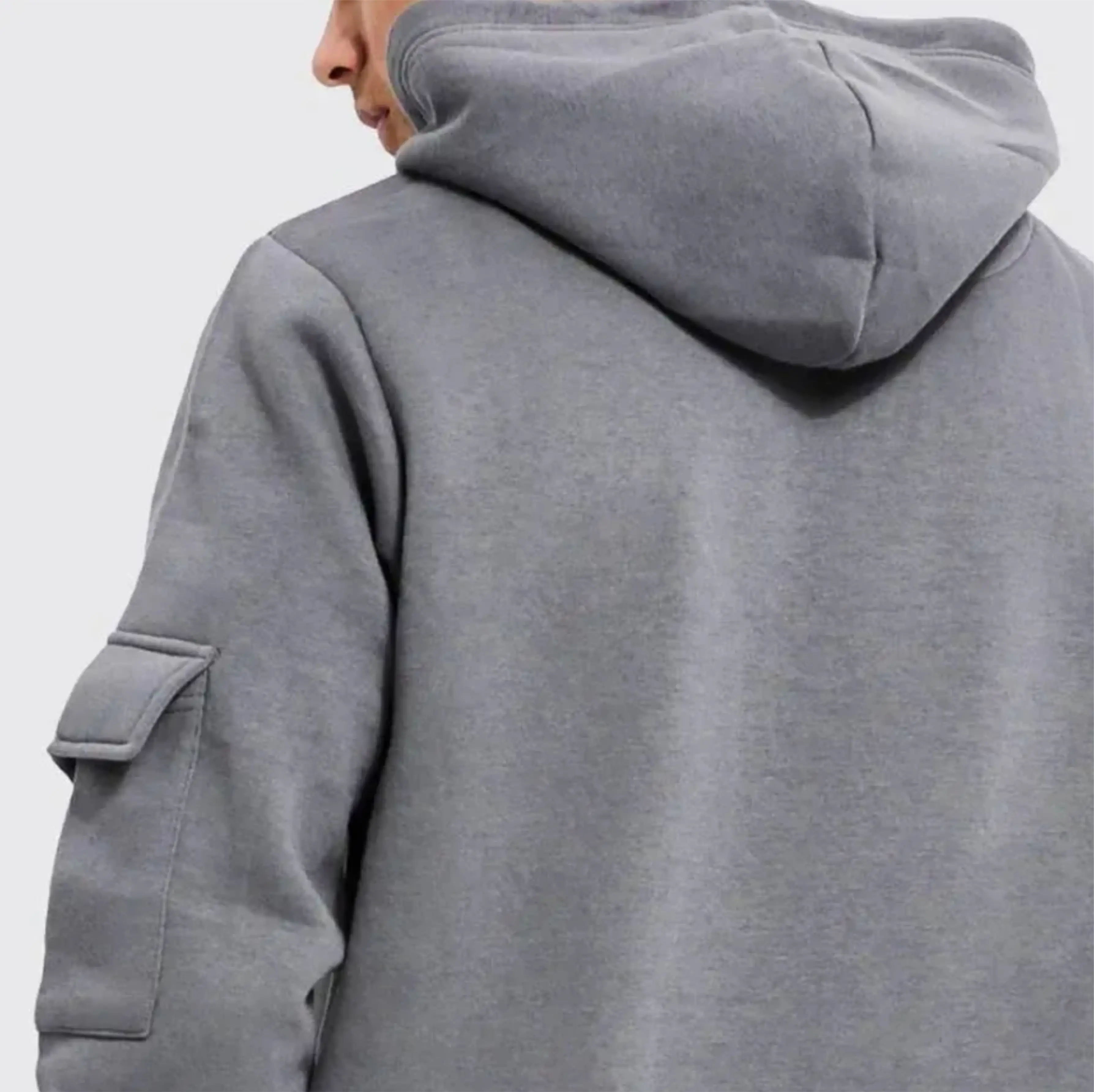 Wholesale regular size poly and cotton blend hoodie sleeve with pockets hoodie multi-pockets slim fit hoodie with custom logo
