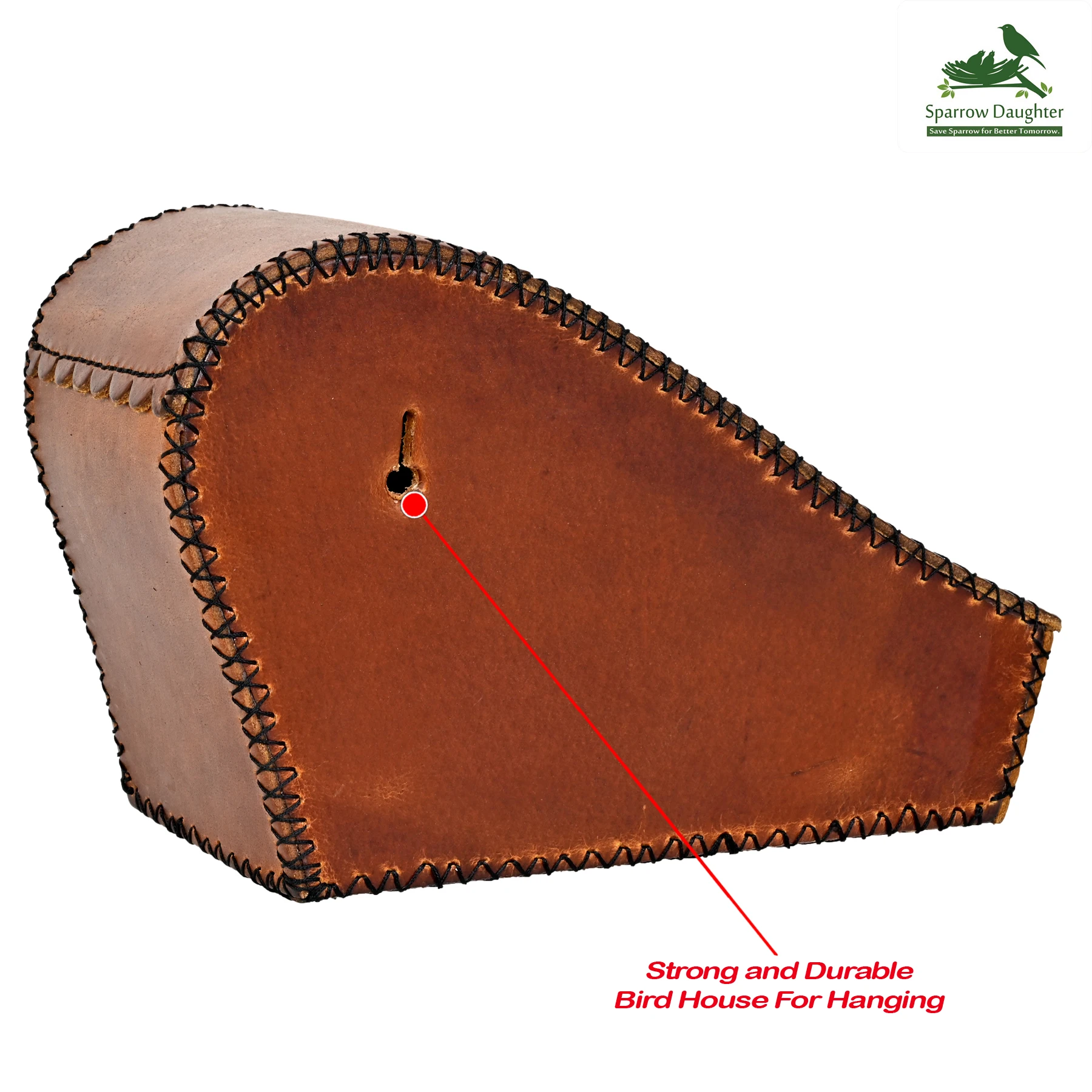 LEATHER CRAFETD HAND STITCHED BIRD HOUSE NESTING BOX WALL/ TREE MOUNTED MAX SPACE CUSTOMIZATIN AVAILABLE