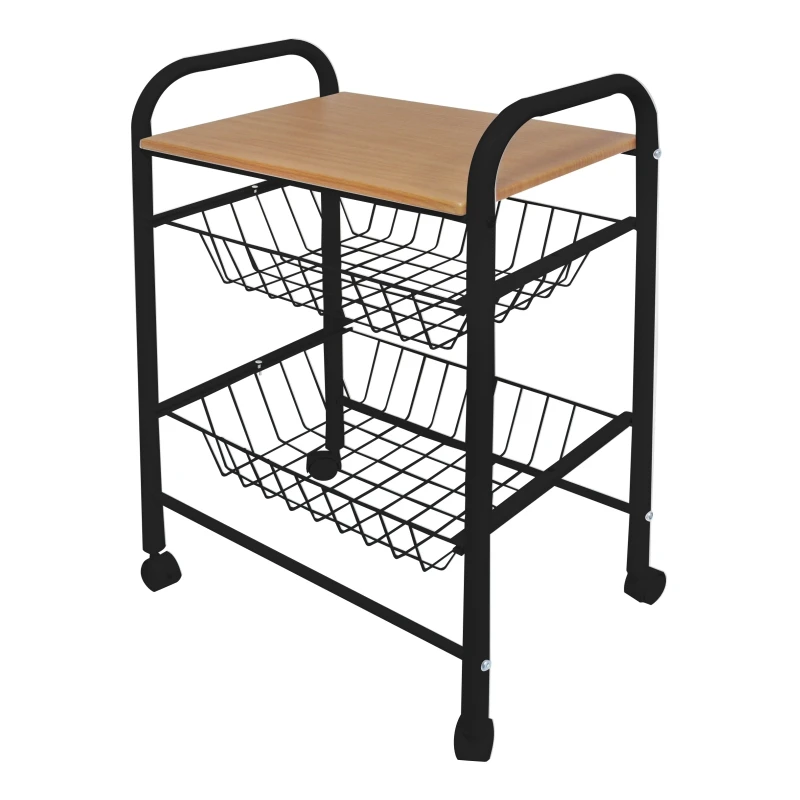 MDF Table Top Metal Wire Basket Stand Rack Cart Storage Kitchen Cart Trolley 3 Tier Hair Salon Trolley