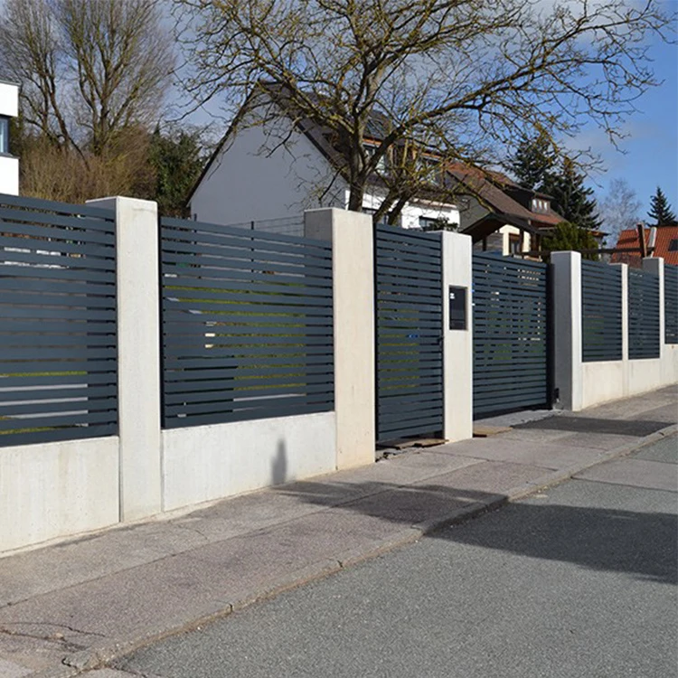 Exterior metal aluminium gate fence design custom modern garden aluminum slat fences and gates for houses villa