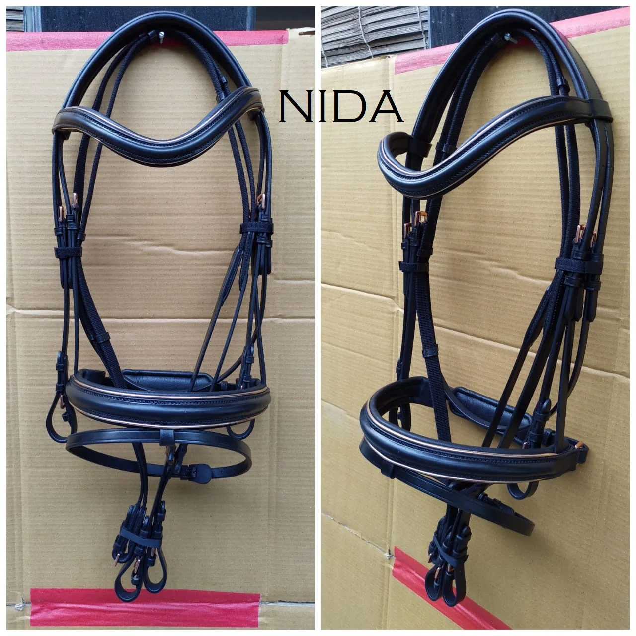 Equestrian High Quality Vegetable Drum Dyed  Leather Horse Jumping Bridle With Fancy Stitched Included Rubber Rein. horse