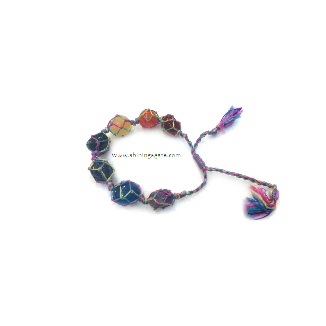 7 Chakra Netted Tumble Power Bracelet Wholesale Natural Chakra Stone Tumble Bracelet Agate Stone Bracelet