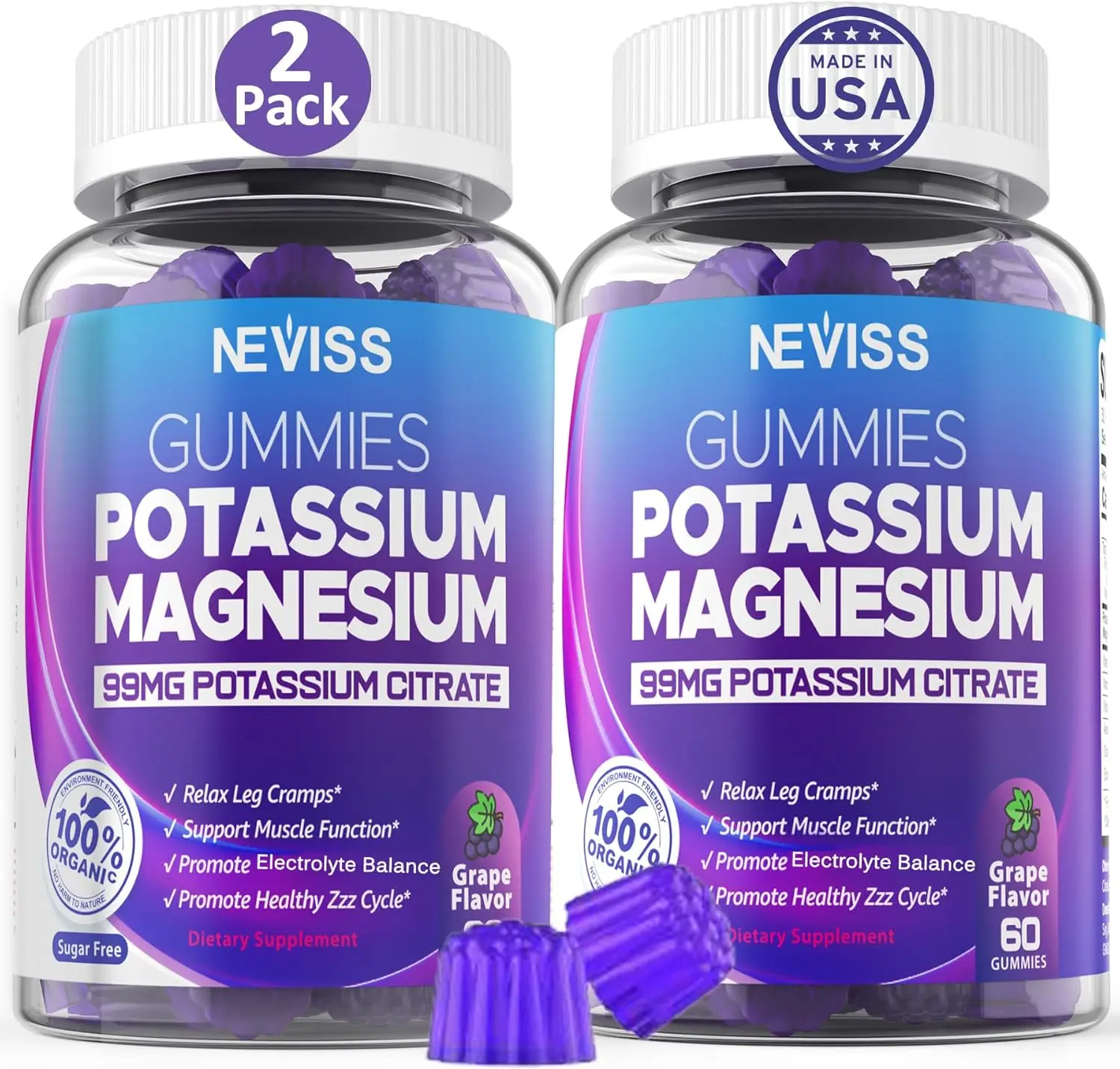 Vigo-Potassium Magnesium Gummies w/Ashwagandha,Magnesium Glycinate,B6,B12,Potassium Citrate for Leg Cramps,Muscle,Electroyte